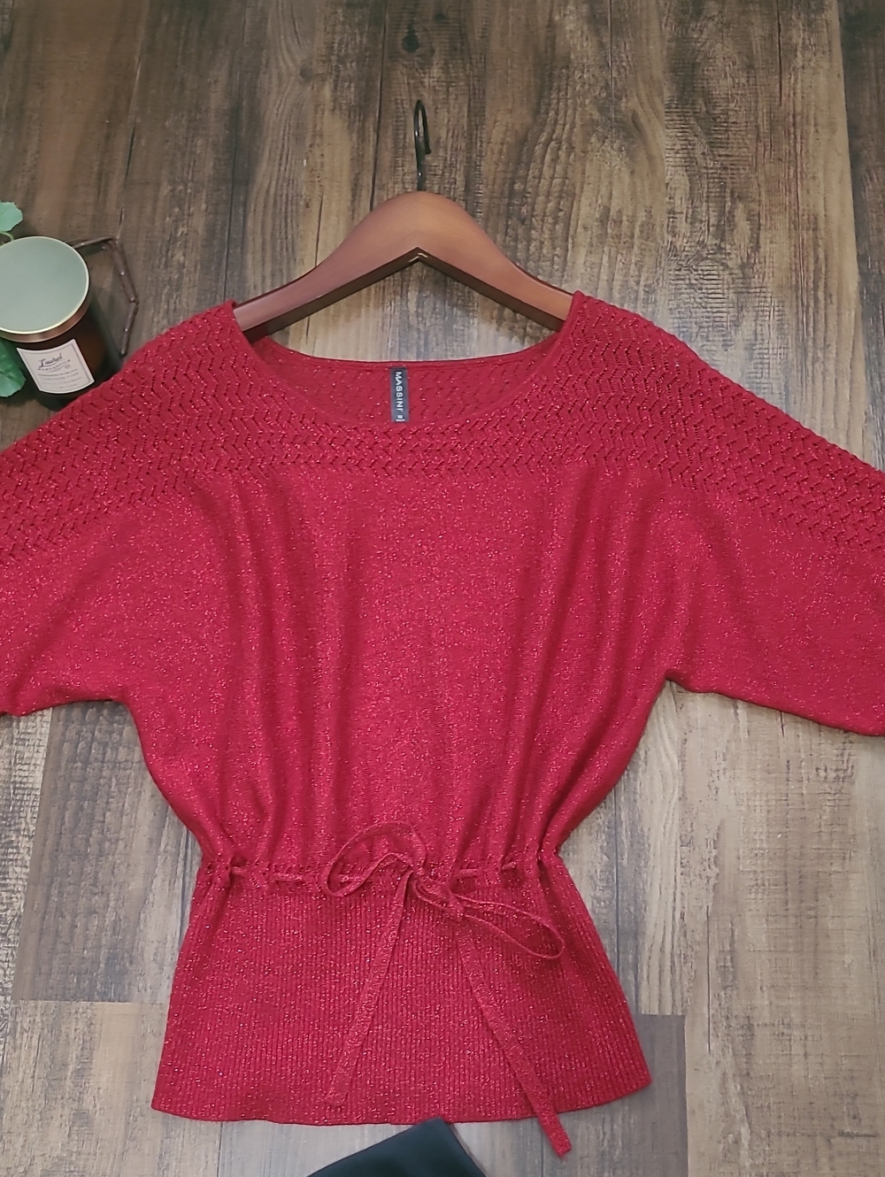 Dark Red Sparkle Blouse with Dolman Sleeves - Picture 2 of 5